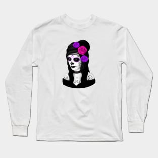 Day of the Dead Girl with Pink and Purple Roses Long Sleeve T-Shirt